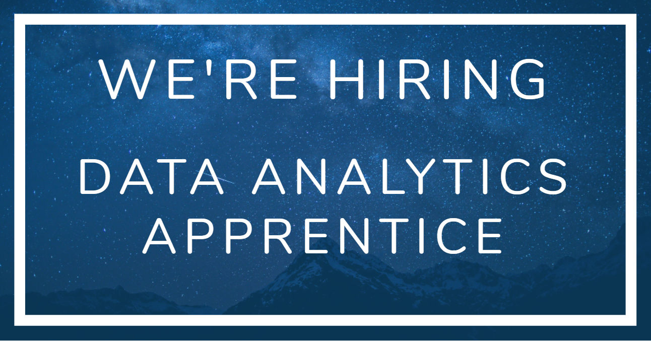we're hiring data analytics apprentice on starry background