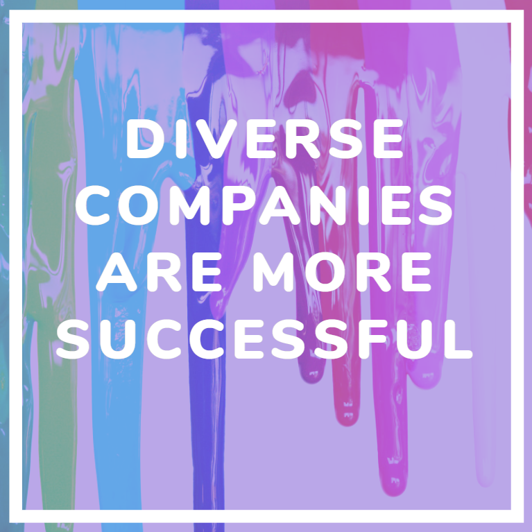 diversity in tech diverse companies are more successful text on rainbow coloured paint background